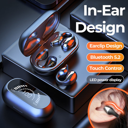 Ear Clip Bone Conduction Headphones - Bluetooth 5.2 Wireless HIFI Sports Headset