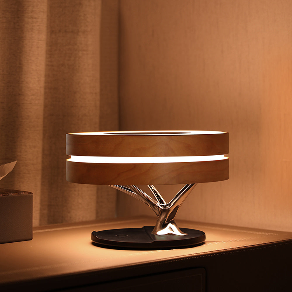 Round Bluetooth Speaker Bed Lamp with Wireless Charging