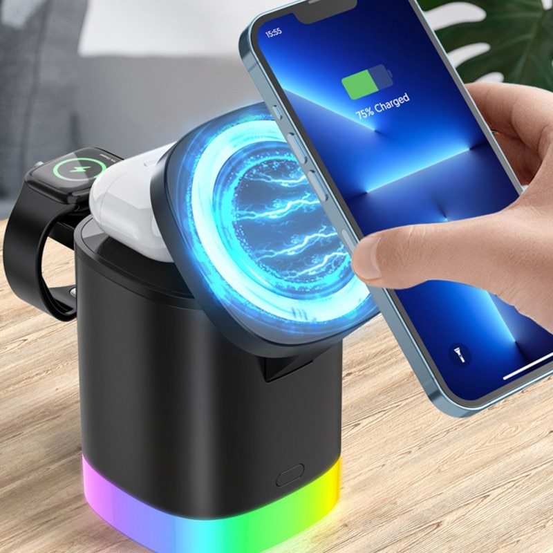 3-In-1 Magnetic Wireless Fast Charger with RGB Ambient Light