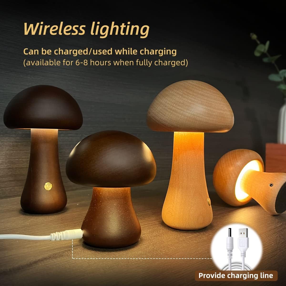 Wooden Mushroom LED Night Light – Cozy Bedside Lamp