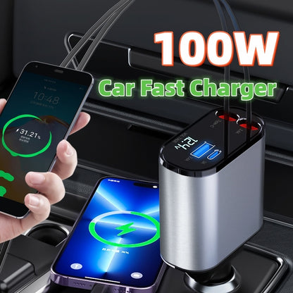 Metal Car Charger – 100W Super Fast Charging USB & Type-C Adapter