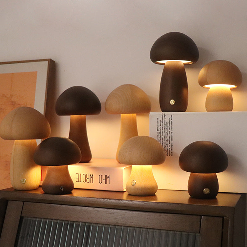 Wooden Mushroom LED Night Light – Cozy Bedside Lamp