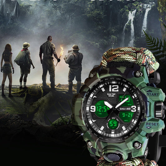 🧭 Adventure Ready: Double Display Watch with Compass, Thermometer & Whistle! 🧭