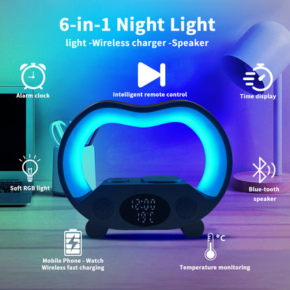 2024 New 6 In 1 Smart Remote Control Bluetooth LED Table Lamp with Wireless Charging & Speaker