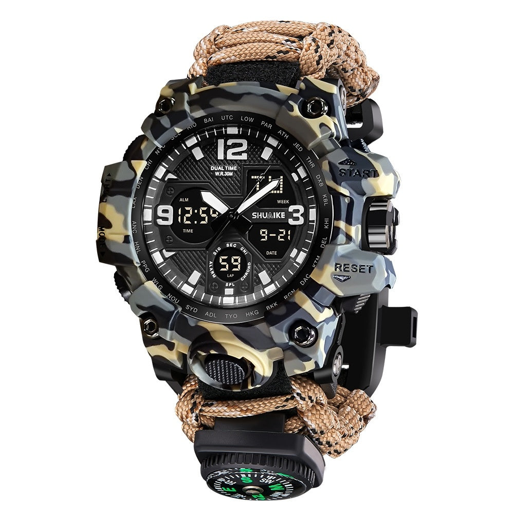 🧭 Adventure Ready: Double Display Watch with Compass, Thermometer & Whistle! 🧭