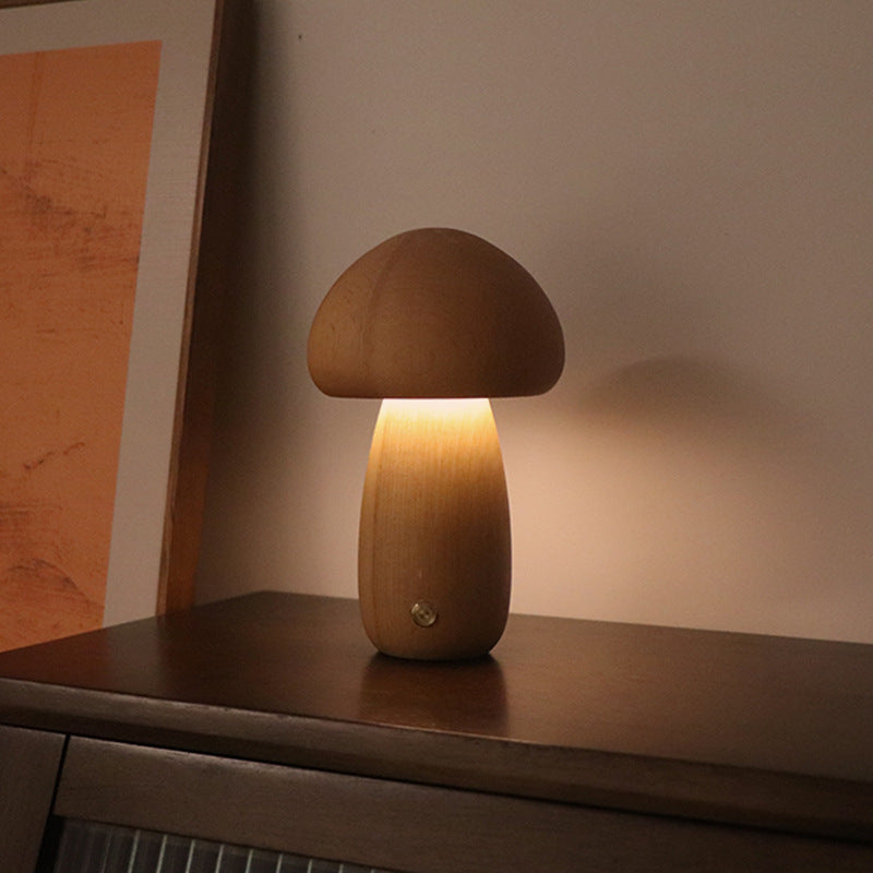 Wooden Mushroom LED Night Light – Cozy Bedside Lamp