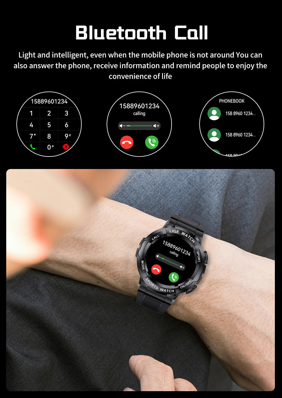 Blood Oxygen Monitoring Smart Watch with Bluetooth Calling