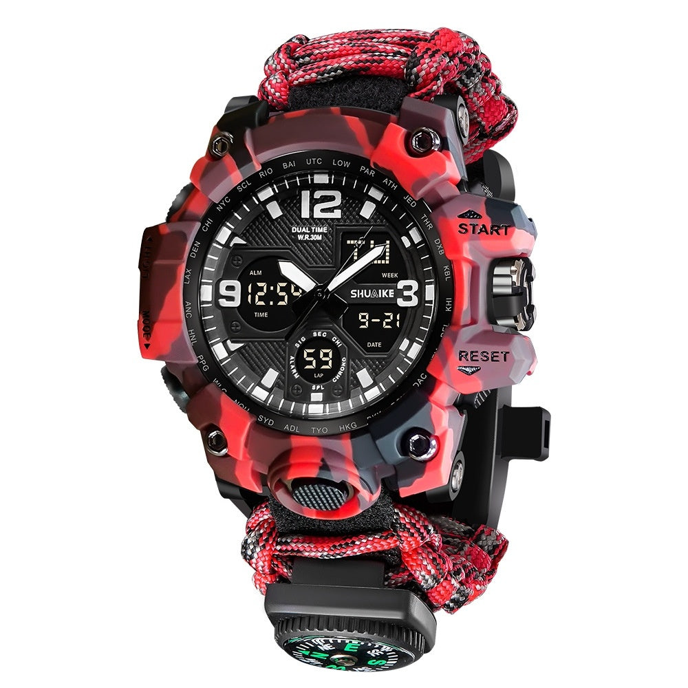 🧭 Adventure Ready: Double Display Watch with Compass, Thermometer & Whistle! 🧭