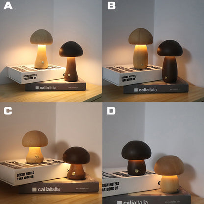 Wooden Mushroom LED Night Light – Cozy Bedside Lamp