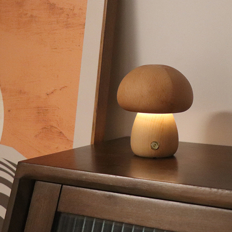 Wooden Mushroom LED Night Light – Cozy Bedside Lamp