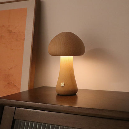 Wooden Mushroom LED Night Light – Cozy Bedside Lamp