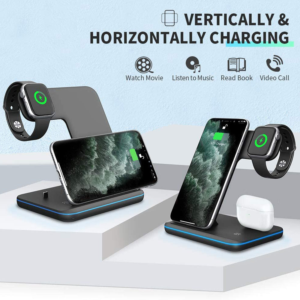 Compatible Mobile Phone Watch Earphone Wireless Charger 3-In-1 Stand